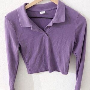 Aritzia Sunday Best Purple Cropped Long Sleeve Polo Top | Y2K Minimal